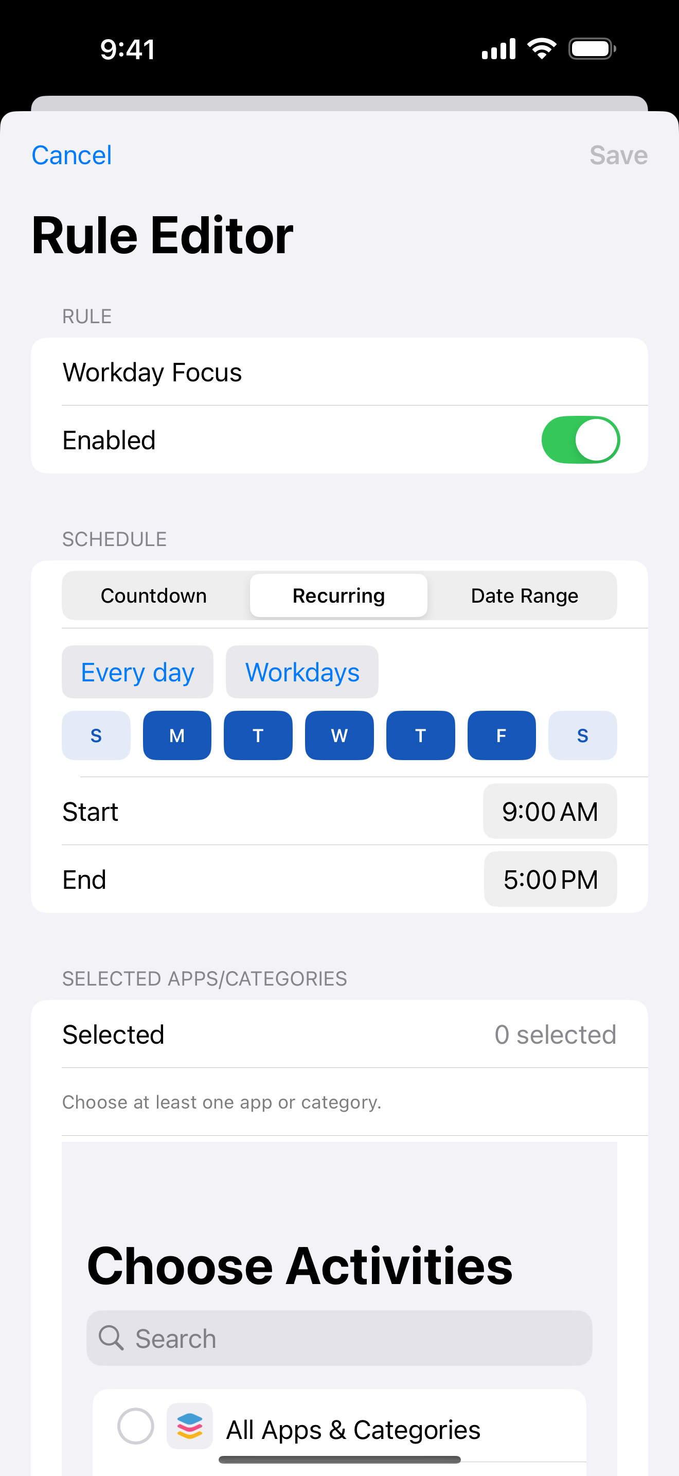Enough for Now Recurring rule setup with a repeating schedule