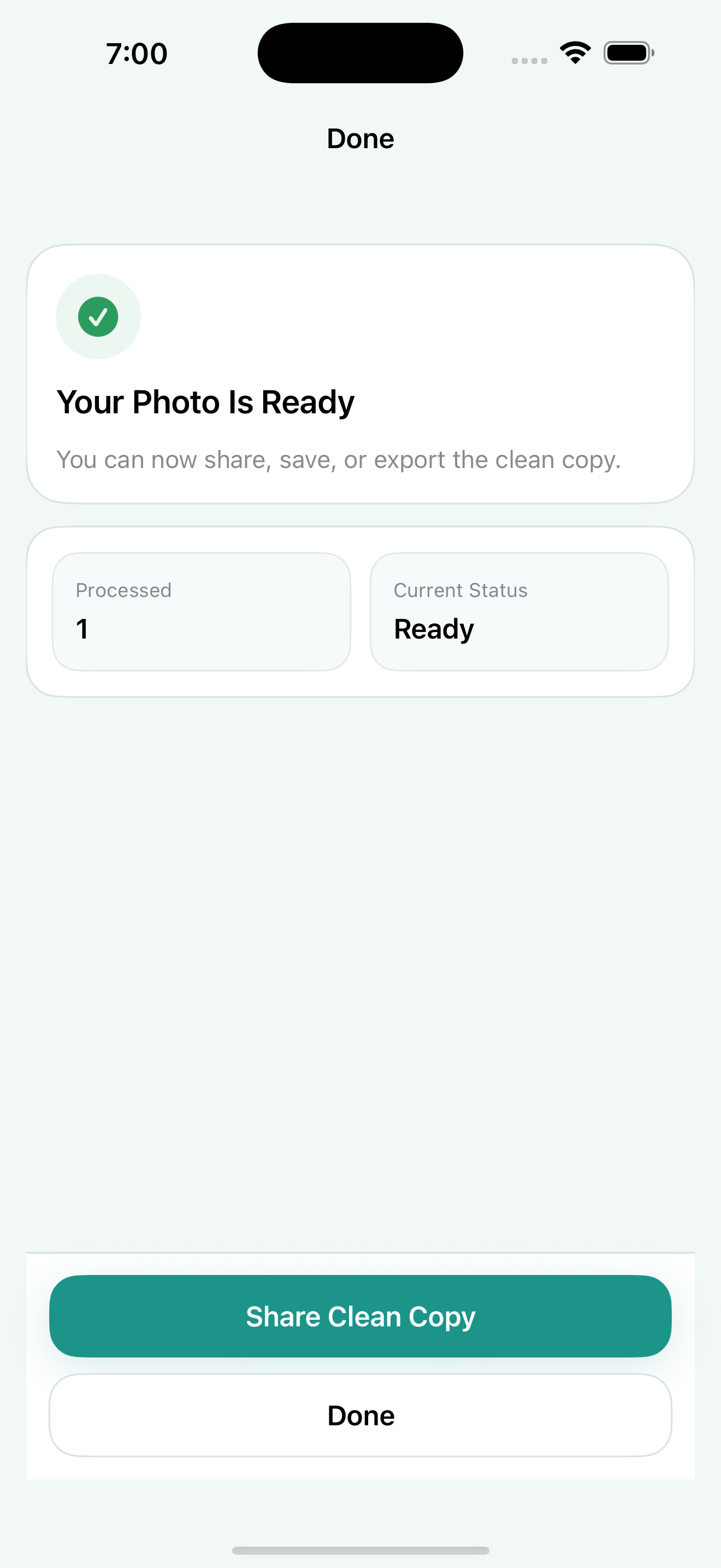 Exif Pic Gone Share Extension result screen